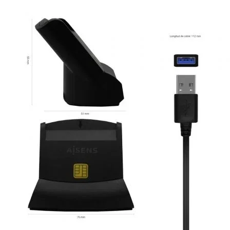 Aisens Lector de Tarjeta Inteligente DNI ASCR-SN05-BK Negro Aisens Lector de Tarjeta Inteligente DNI ASCR-SN05-BK Negro